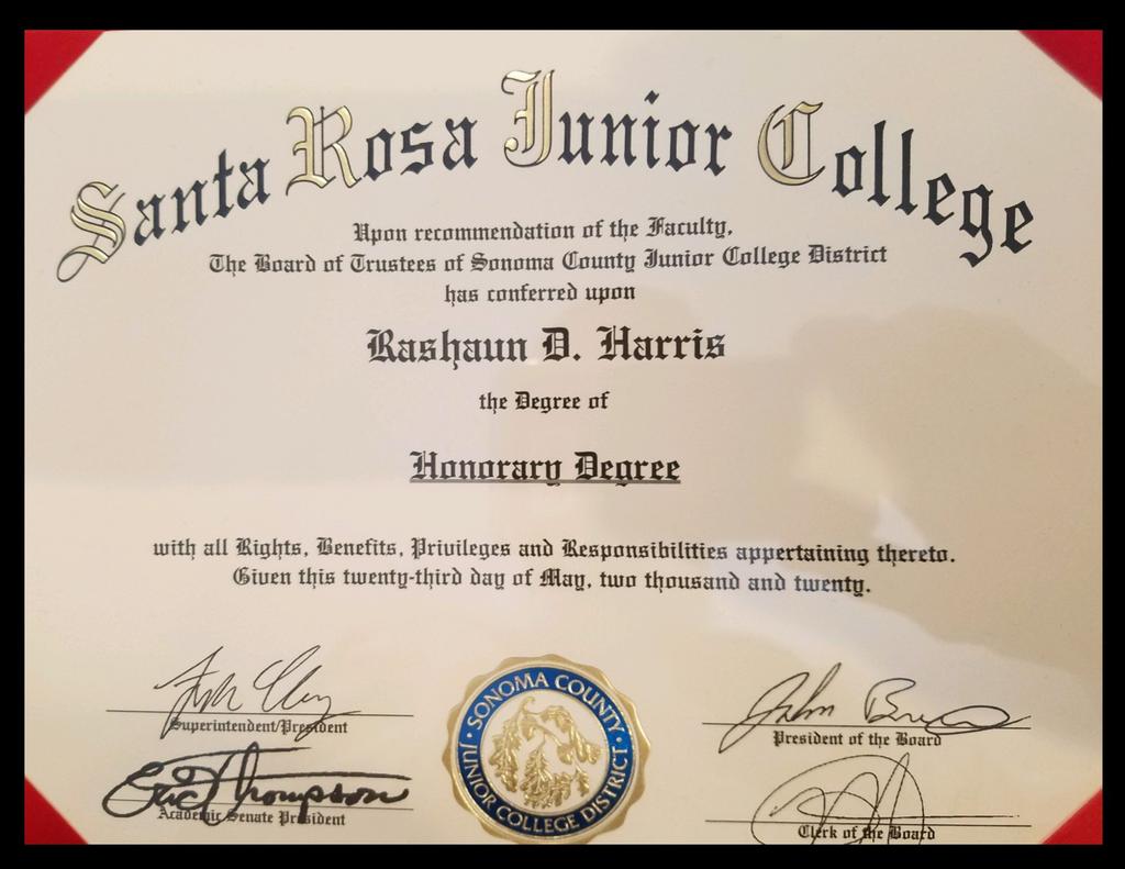 srjcfootball's tweet photo. Wonderful thing happened today for a fallen Bear Cub. Tweet Harris was given an honorary degree from Santa Rosa Junior College.  Thank you for recognizing a fine young man. He was on his way. He is very missed.  We love you Tweet. #CB4L #iwanttobeanallamerican #srjcfootball https://t.co/YyTRSq8QoI
