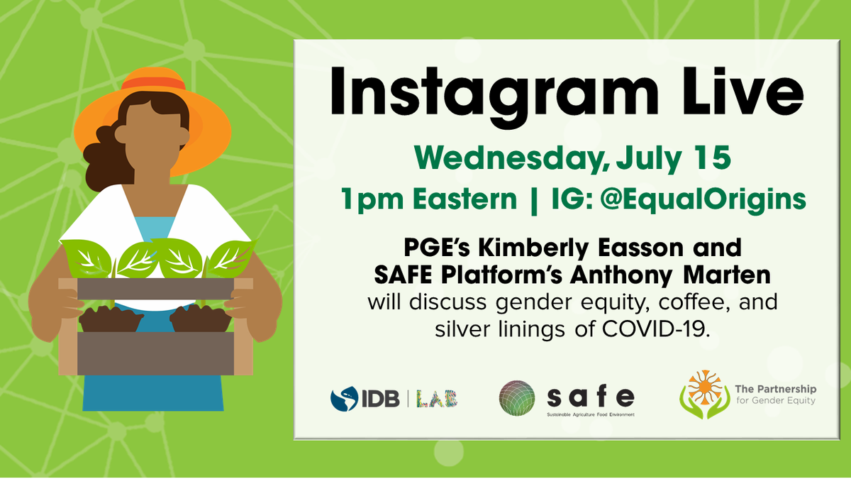safe_platform's tweet photo. Don't miss @EqualOrigins Instagram Live tomorrow, Wednesday, July 15 at 1pm Eastern, where Kimberly Easson and our very own Communications Officer, Anthony Marten, will talk about gender equity, coffee, and silver linings of COVID-19. https://t.co/gymNrmn1Qc