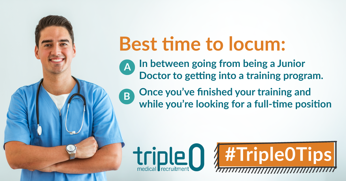 Triple0_Medical's tweet photo. Unsure when to start locuming? Check out today’s #Triple0Tips to help you! 

For more advice on locuming as a career option, follow the link below to listen to our podcast with Dr Shannon McCarthy about 'Life as a Locum Doctor': https://t.co/DCktu7h1Ke https://t.co/2SxHKXMu88