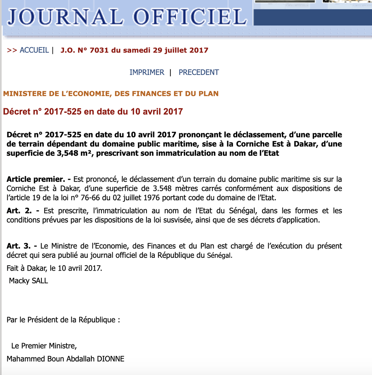 aliamsi's tweet photo. Je ne sais pas si c'est lié mais une partie de #AnseBernard (3548 m2) a été déclassé du domaine public maritime par décret n° 2017-525 en date du 10 avril 2017 signé par @Macky_Sall et Mahammed Boun Abdallah DIONNE.
https://t.co/yGLJaDMzze https://t.co/s8jzEmIue9