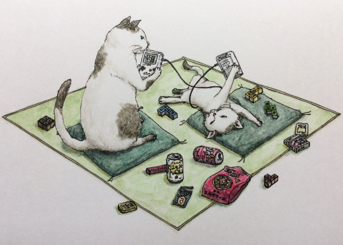 no humans cat playing games traditional media can controller playing  illustration images