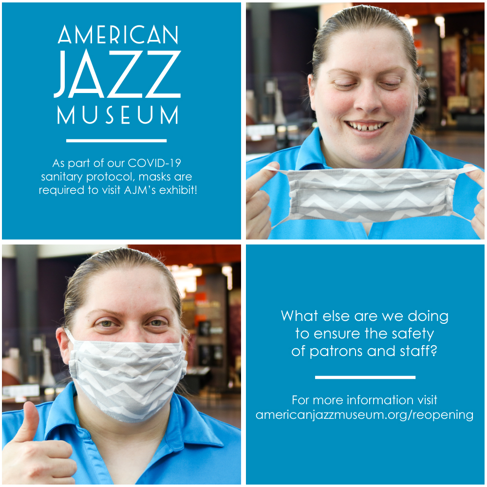 ajazzmuseumKC's tweet image. We've been open for one month and we would love to have you visit! Please note masks are required to enter AJM. Disposable masks available for free, and cloth masks are for sale in the Swing Shop. For guidelines and procedures related to reopening, visit americanjazzmuseum.org/reopening