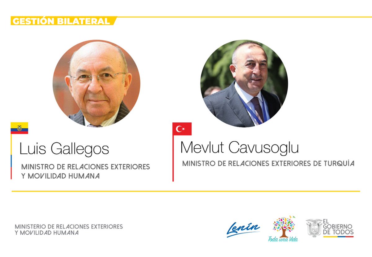1/2 En reunión virtual, el Canciller Luis Gallegos <a href="/lubegach/">Luis Gallegos Chiriboga</a> y el Canciller turco, Mevlut Cavusoglu <a href="/MevlutCavusoglu/">Mevlüt Çavuşoğlu</a>, coincidieron en la necesidad de coordinar acciones bilaterales y multilaterales para superar las consecuencia de la #COVID19 #Multilateralismo