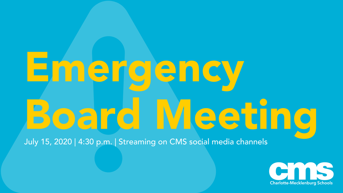 CharMeckSchools's tweet photo. The Board will be meeting in-person with very limited staff at Mallard Creek High School. The public may listen and view the meeting beginning at 4:30 p.m. on the CMS Facebook outlets. https://t.co/QXaLh62zTF