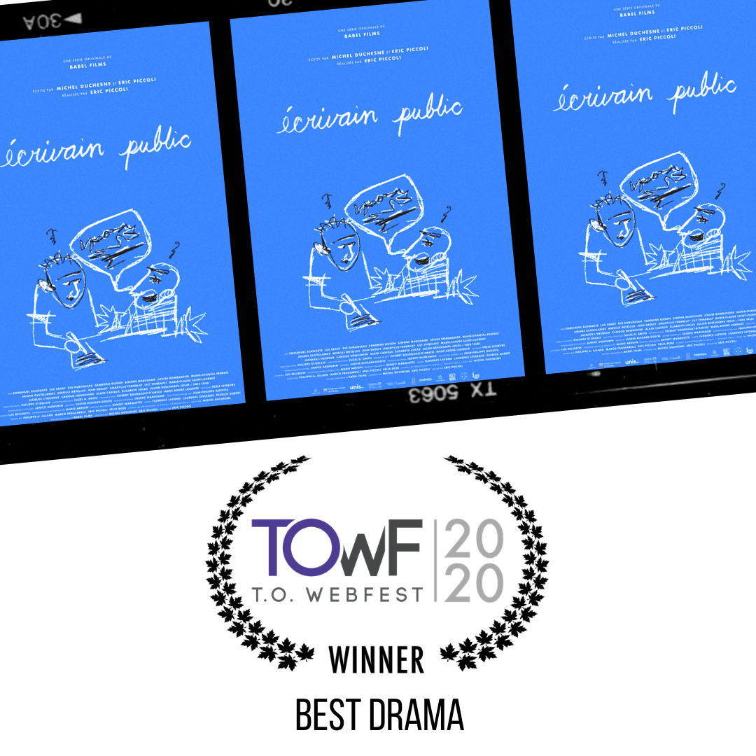 webseriescanada's tweet photo. #TOWebfest is thrilled to announce Public Writer (season 3) as the recipient of the #BestDrama award!
Congratulations to @FilmsBabel . Join us in celebrating their success!
##EcrivainPublicSerie #BestDrama #TOWebfest2020 #FilmFest #DigitalSeries https://t.co/NMx5sMGFjz