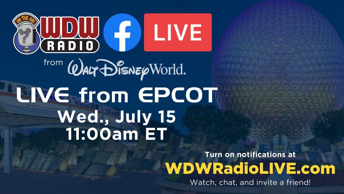 LouMongello's tweet photo. Please join me on Wednesday morning for the grand reopening of EPCOT... LIVE from @WaltDisneyWorld !

Watch and chat as we wander, explore, enjoy, and eat! (It’s the first day of the Taste of EPCOT Food &amp; Wine Festival!) and please tag and invite a friend! https://t.co/EMskbcmDv2