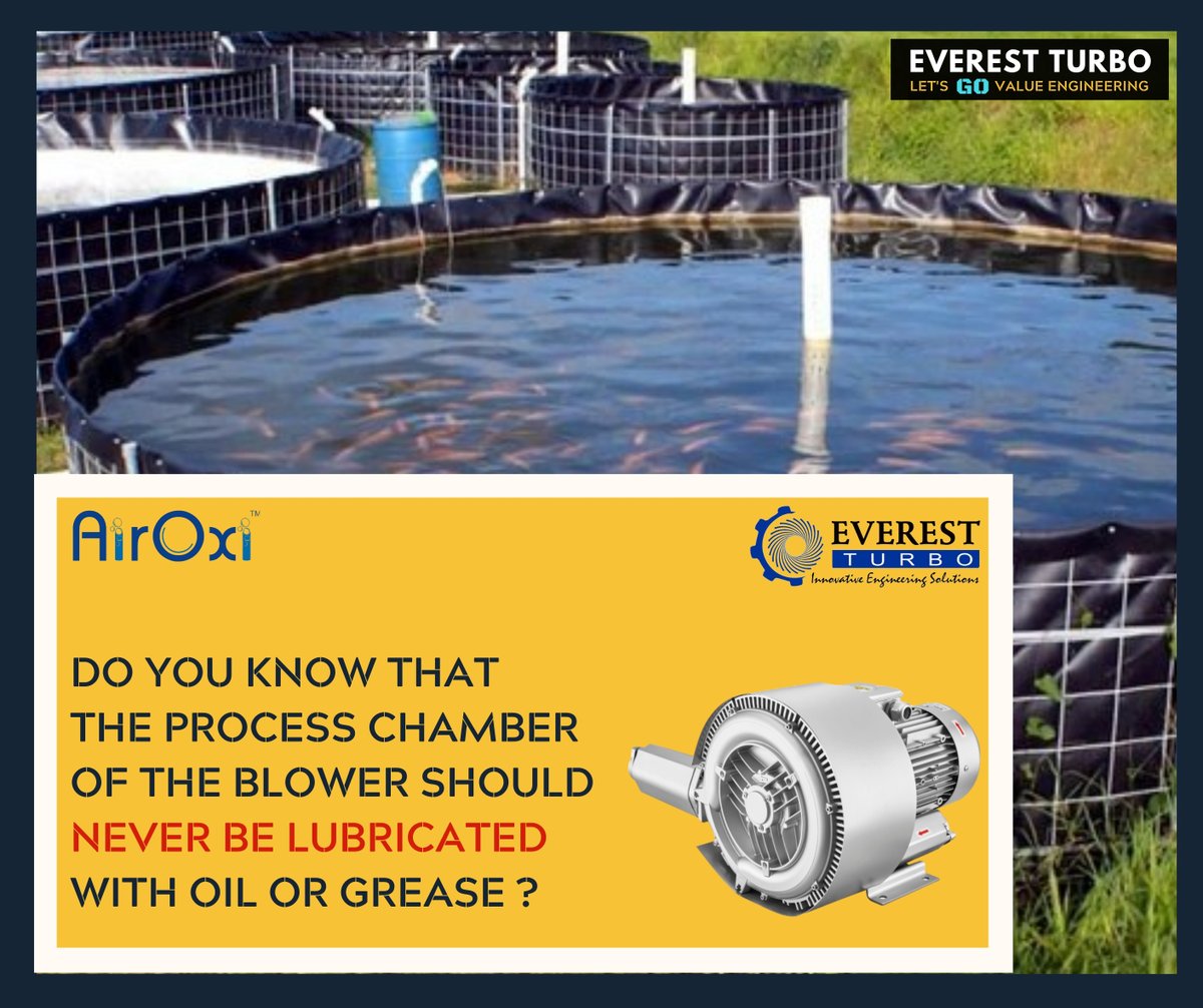 EverestTurbo's tweet photo. Never lubricate the process chamber of your Everest Blower

#EverestTurbo #WeAreEverestTurbo #EverestTurboLife #EverestBlowers #DynamicBlower #CentrifugalBlower #Aquaculture #FishFarming #RAS #ShrimpFarm #PrawnCulture #PrawnHatchery #Biofloc #BioflocSystem #FishFarm #Aeration https://t.co/87Tae16htG
