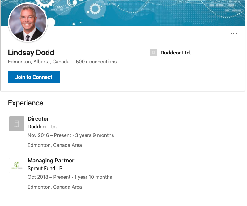 Lindsay Dodd is a tech investor.He's also chair of the Stollery Children's Hospital board of trustees.He was formerly the chair of the Edmonton Chamber of Commerce.