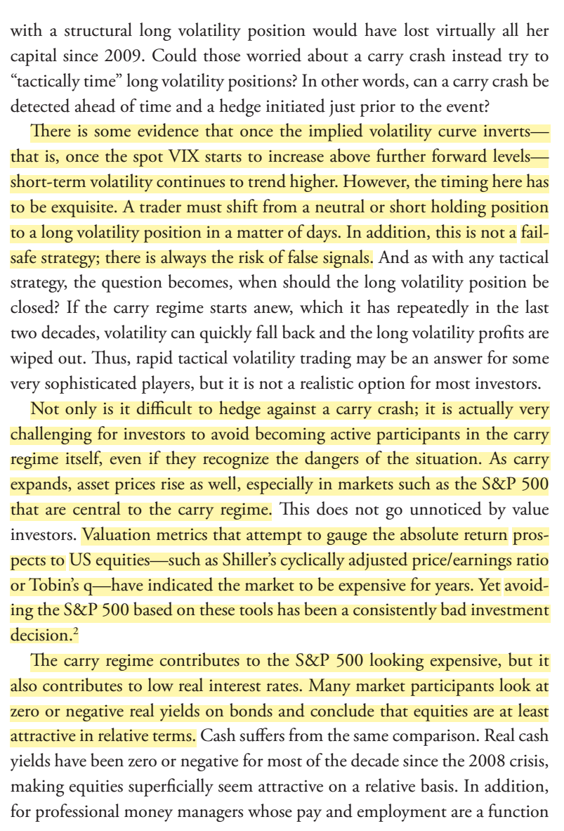 63/ "There is some evidence that once the implied volatility curve inverts, short-term volatility continues to trend higher. However, the timing here has to be exquisite." (p. 204)Here is a relatively readable paper (out of many) on the subject: https://twitter.com/ReformedTrader/status/1211407670831280128