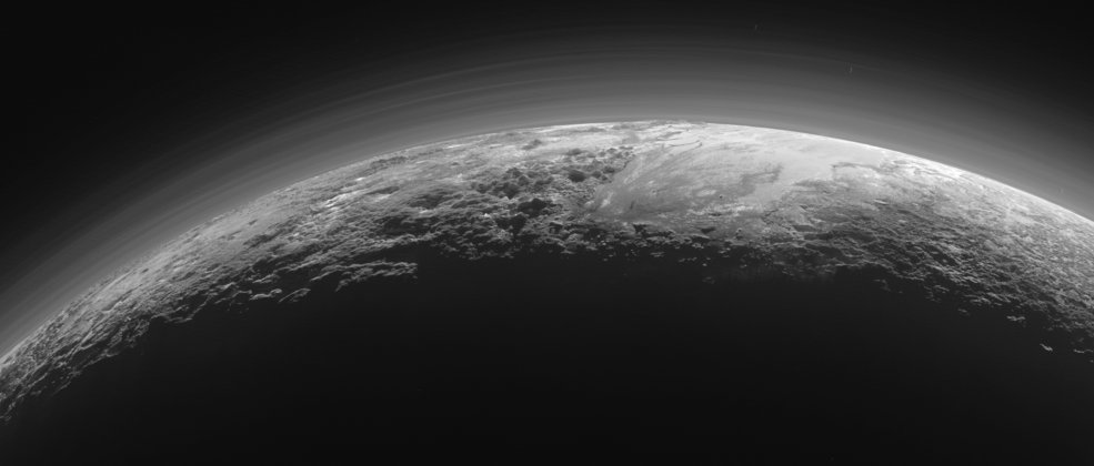 Oh, and just when you thought that was a good as it gets, after New Horizons passed Pluto, it turned around to look back at this wondrous world and took a snap back-lit by the Sun revealing LAYERS AND LAYERS OF HAZES ACROSS THE ALREADY MIND-BOGGLING TERRAIN (9/n)