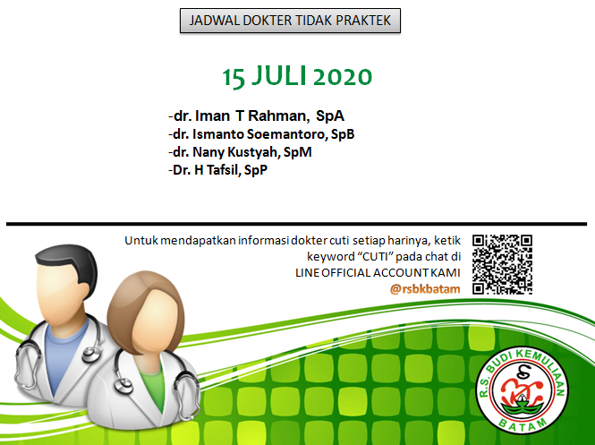 rsbkbatam's tweet photo. Jadwal Dokter Tidak Praktek 15 Juli 2020 https://t.co/VcVLCNOK5u