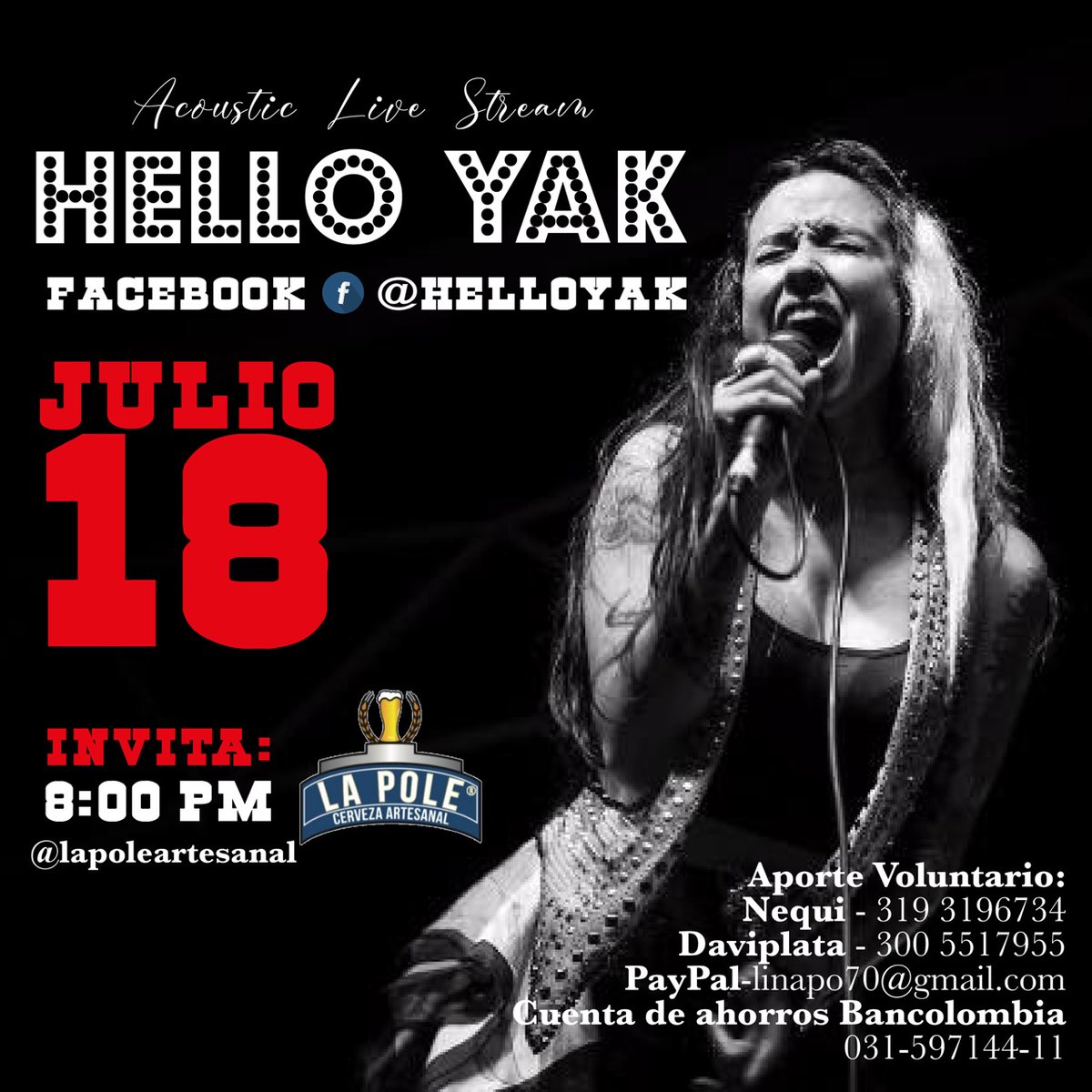Próximo sábado 18 de Julio 8pm estaremos presentando este acústico de cuarentena con <a href="/HelloYakMusic/">HelloYak</a>  por #livestream de facebook , invita @lapoleartesanal Transmisión por Facebook HelloYak 
#acousticmusic #helloyak #williambassguitar