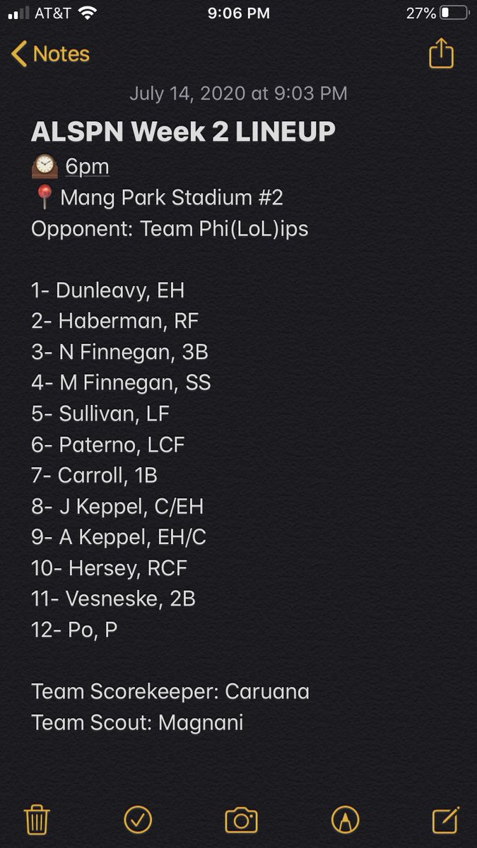 ALSPNsports's tweet photo. ALSPN (1-0) lineup release for week 2. @dungan_jeff @nickfillups 🥎 https://t.co/VC269XtmJO