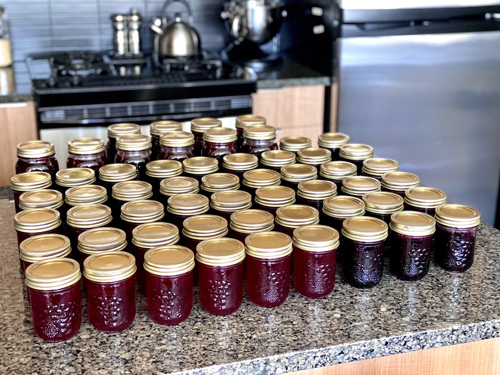 br_webb's tweet image. The past two nights I’ve made 58 jars of jam and jelly! #canvolution #covidsummer #eatlocal #summerharvest