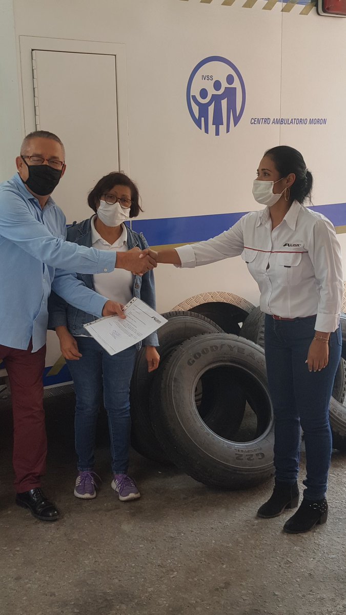 IvssMoron's tweet photo. #GenteIvss Responsabilidad Social Empresarial, asi és, Agradecidos con la Gente de transporte ALCA en Morón por Donar 4 CAUCHOS para nuestra AMBULANCIA. Mil gracias en Nombre de nuestros Usuari@s. @magallyvina @MPPPSTVe.@ivssoficial. https://t.co/KFoS2sT6t2