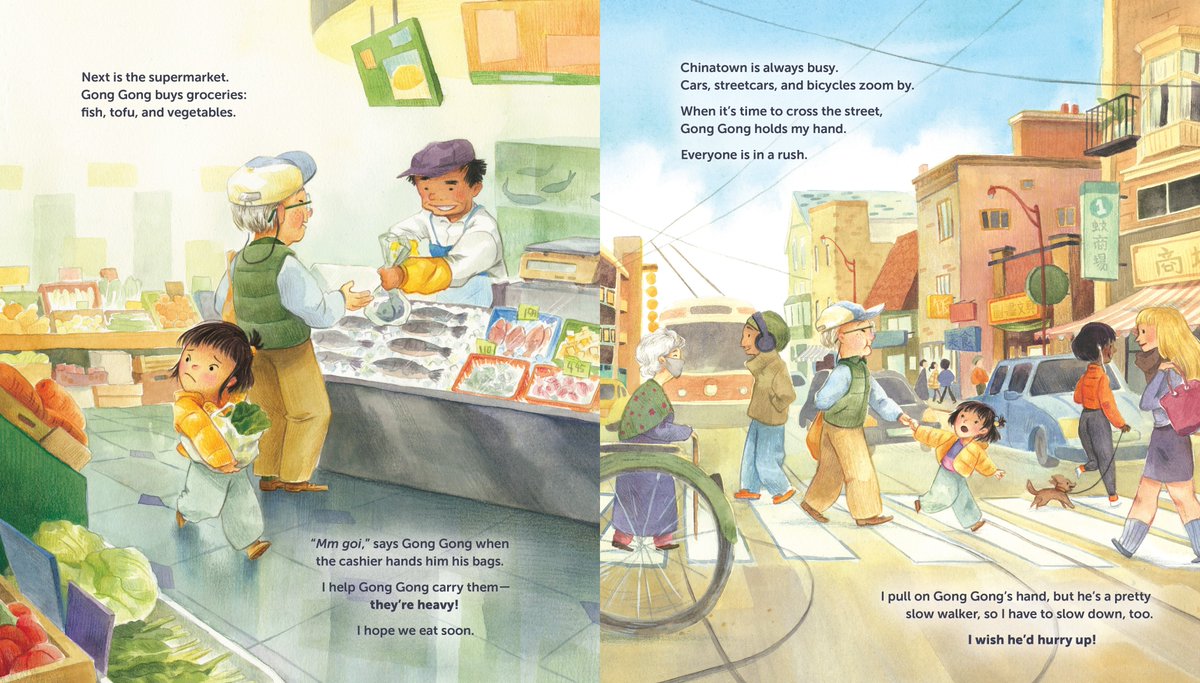 My Day with Gong Gong ( @AnnickPress ) by Sennah Yee and Elaine Chen is a charming and lighthearted look into the intergenerational relationship between a child and her grandpa as they explore Chinatown.