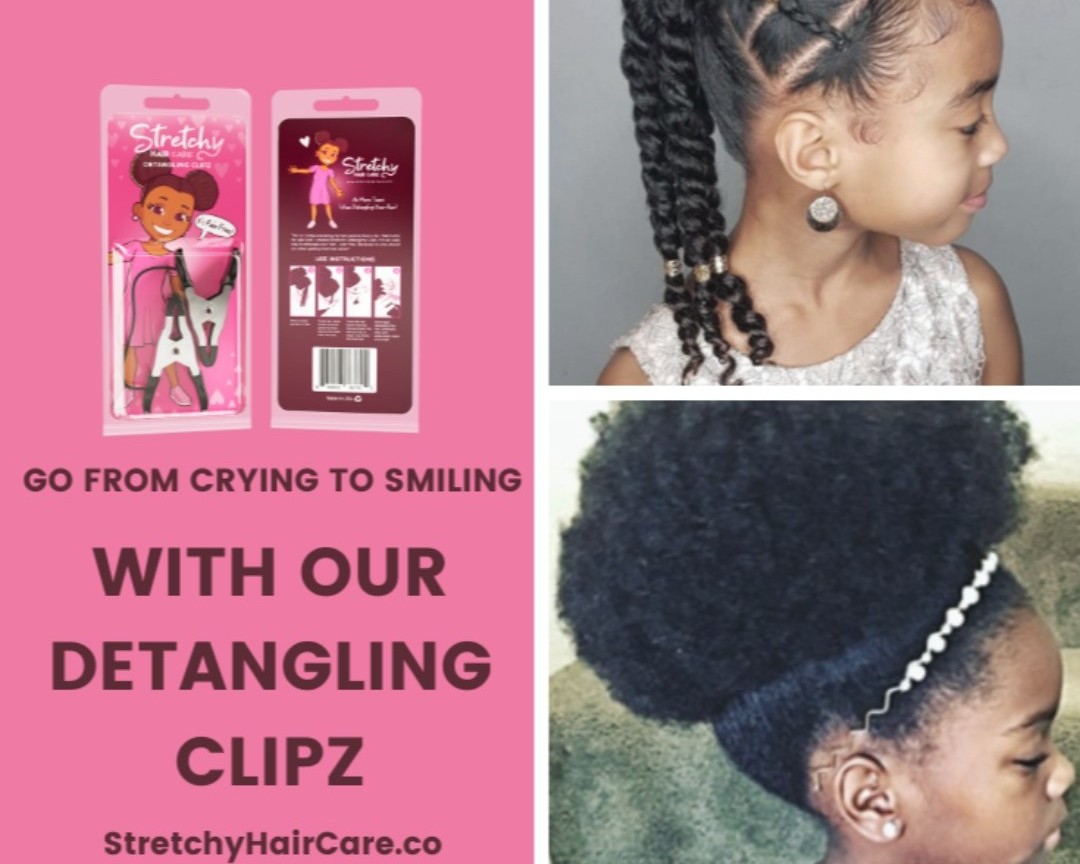 No More Tears!!! If you have a child that cries every time you detangle their hair because of their sensitive scalps. Then our Stretchy Hair Care Detangling Clipz will take them from Crying To Smiling in seconds.
Go to StretchyHairCare.co and get your clipz today.