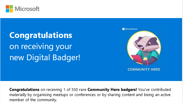 msanthakumara's tweet photo. I' ve received my first Blockchain Digital Badge “Community Hero” from @Azure Community. I'm so proud to be part of the #AzureHeroes, which is limited to 550 people in the category of Community Hero
You can check out my Community Hero asset
https://t.co/Dps6sPiChg
#san2debug https://t.co/mNTtjgf52L