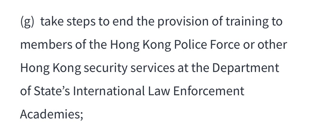 4/n: Notice is also given to HK to suspend agreements for the surrender of fugitive offenders and the transfer of sentenced persons between the US and HK. This is likely an outcome of the extraterritoriality of the  #NSL.Provision of training to the HKPF will also be terminated.