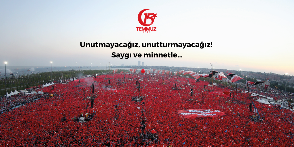 Şehit ve gazilerimizi saygı ve minnetle anıyor, yüce gönüllü milletimizin de 15 Temmuz Milli Birlik ve Demokrasi Günü'nü kutluyorum. 
#15TemmuzuUnutmaUnutturma