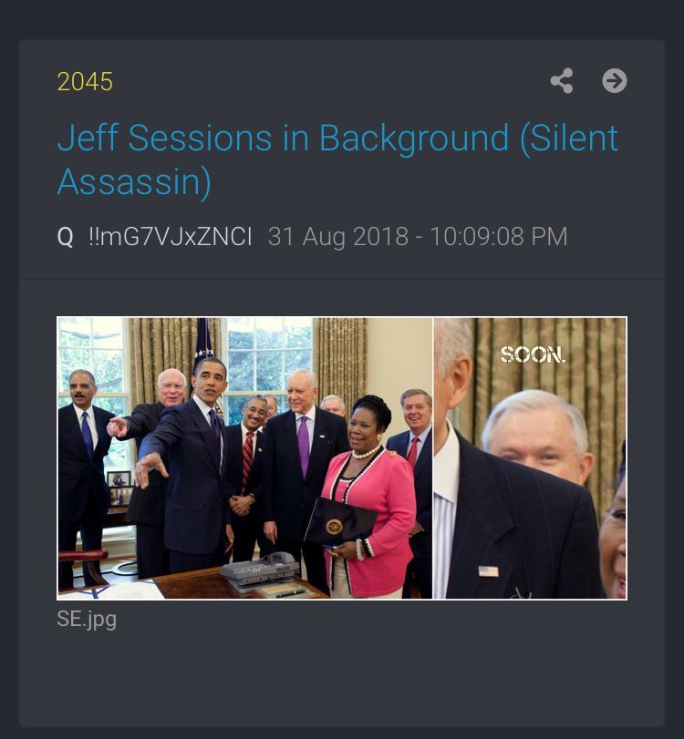 1/ WHY I  #TRUSTSESSIONSOr Why he was *supposed* to lose the Republican PrimaryYou all saw what  @jeffsessions tweeted - it contained TWO Q quotesA day before that,  @POTUS  @realDonaldTrump used a Timestamp that lead to the “Silent Assassin” DropBut one main point...