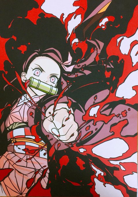 あるかさんがTwitterに投稿した竈門禰豆子(鬼滅の刃)のイラスト。