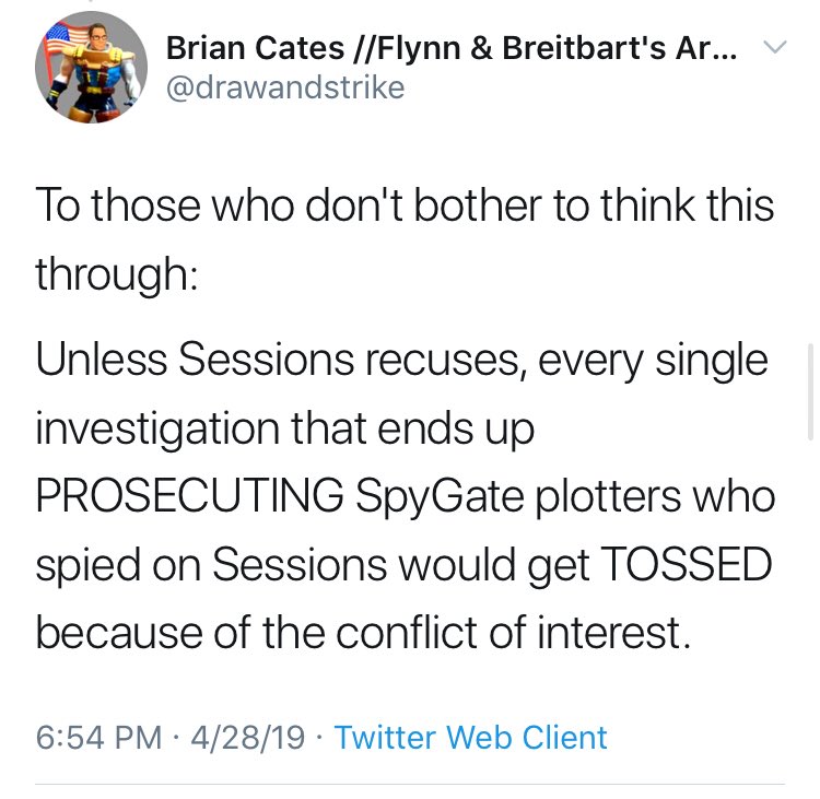 3/ What exactly was the crime of  #ObamaGate  #SpyGate ?Obama spied on Trump’s transition team.Who was on that transition team?JEFF SESSIONSCould an AG prosecute people who spied on him? That’s the biggest conflict of interests possible, as  @drawandstrike pointed out