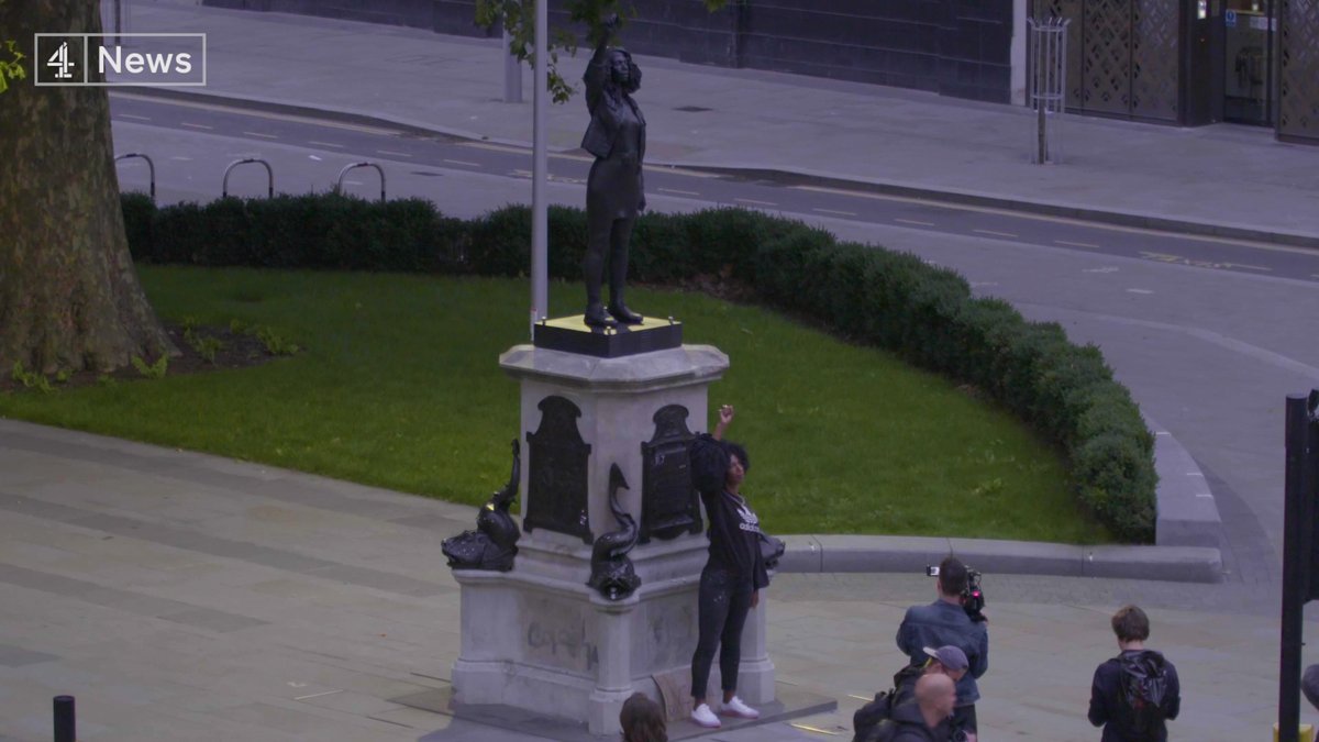 TONIGHT: Channel 4 News speaks to protester Jen Reid and artist Marc Quinn who are behind the sculpture which has been unofficially placed on the plinth where slaver Edward Colston once stood - at 7 on 4.