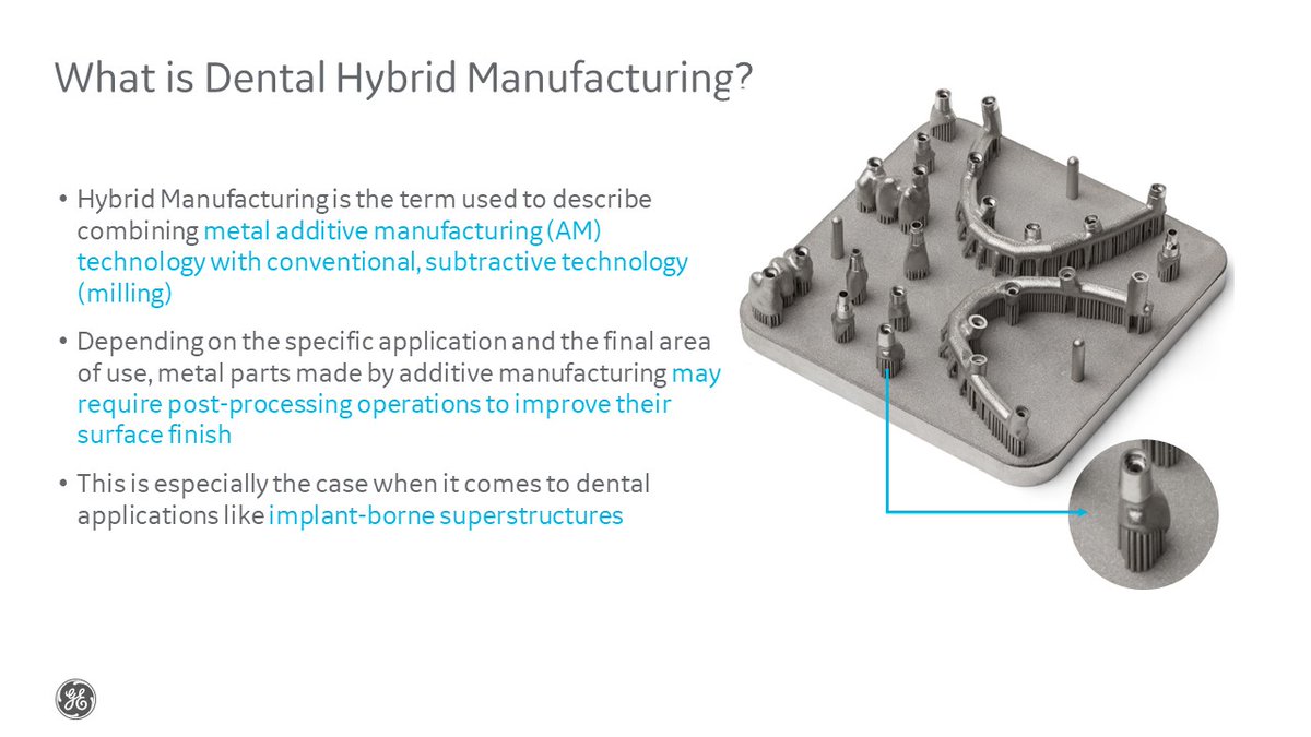 GEAdditive's tweet photo. The combination of #additivemanufacturing & traditional machining, called dental hybrid manufacturing, is an efficient and cost-effective CAD-based process that offers users a potential of up to 40% cost saving, compared to purely subtractive production techniques #AdditiveMoment https://t.co/HBCUBsn0qg