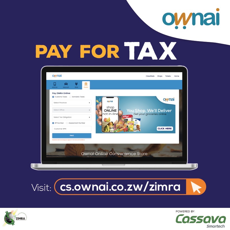 ownaizimbabwe's tweet photo. Great News!
You can now pay your taxes and other ZIMRA Obligations online on the Ownai Convenience Store. Simply click here: https://t.co/cL8TBzsRPw

#Ownai #PayLikeABoss https://t.co/JDYqD0e5Px