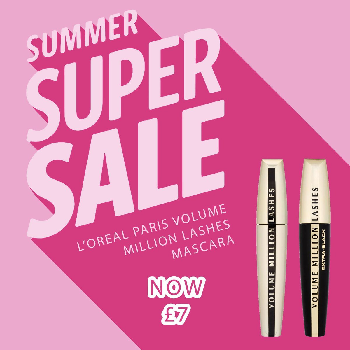 superdrug's tweet photo. Super Summer Sale ☀️ For TODAY ONLY get the @LOrealParisUK Volume Million Lashes mascaras for £7* 💁‍ Don't forget to check our Social Channels each day to find out what's on offer 🤩 Shop now: ⁣⁣https://t.co/SSMUaXAwvd
⁣⁣
*Subject to availability. Selected lines only. https://t.co/x1L5iWqY4v