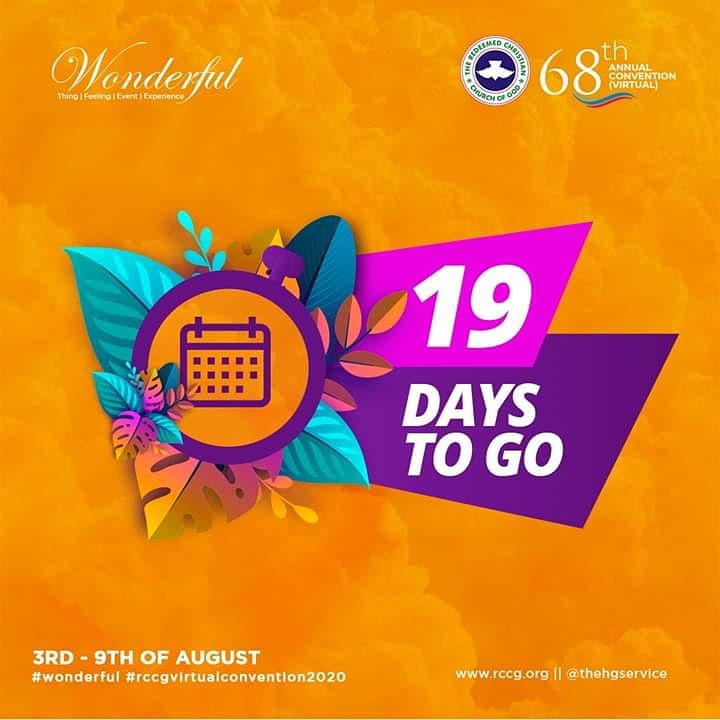 FafurePrince's tweet photo. Not so far again! Mark your calendars!!

We are 19 days away from the first ever Virtual RCCG Annual Convention. Isn’t that WONDERFUL?!

#Wonderful
#RCCGVIRTUALCONVENTION2020 https://t.co/x7Qmmr89Xx