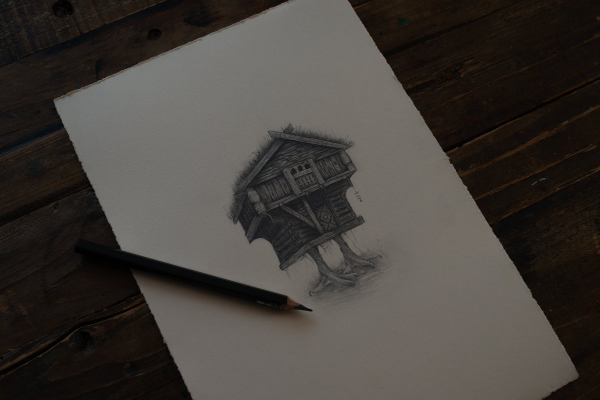 IrvingRonja's tweet photo. Baba Yagas hut, inspired also by old Scandinavian building styles. #norwegianart #bagayaga https://t.co/rKY38vE0Ky