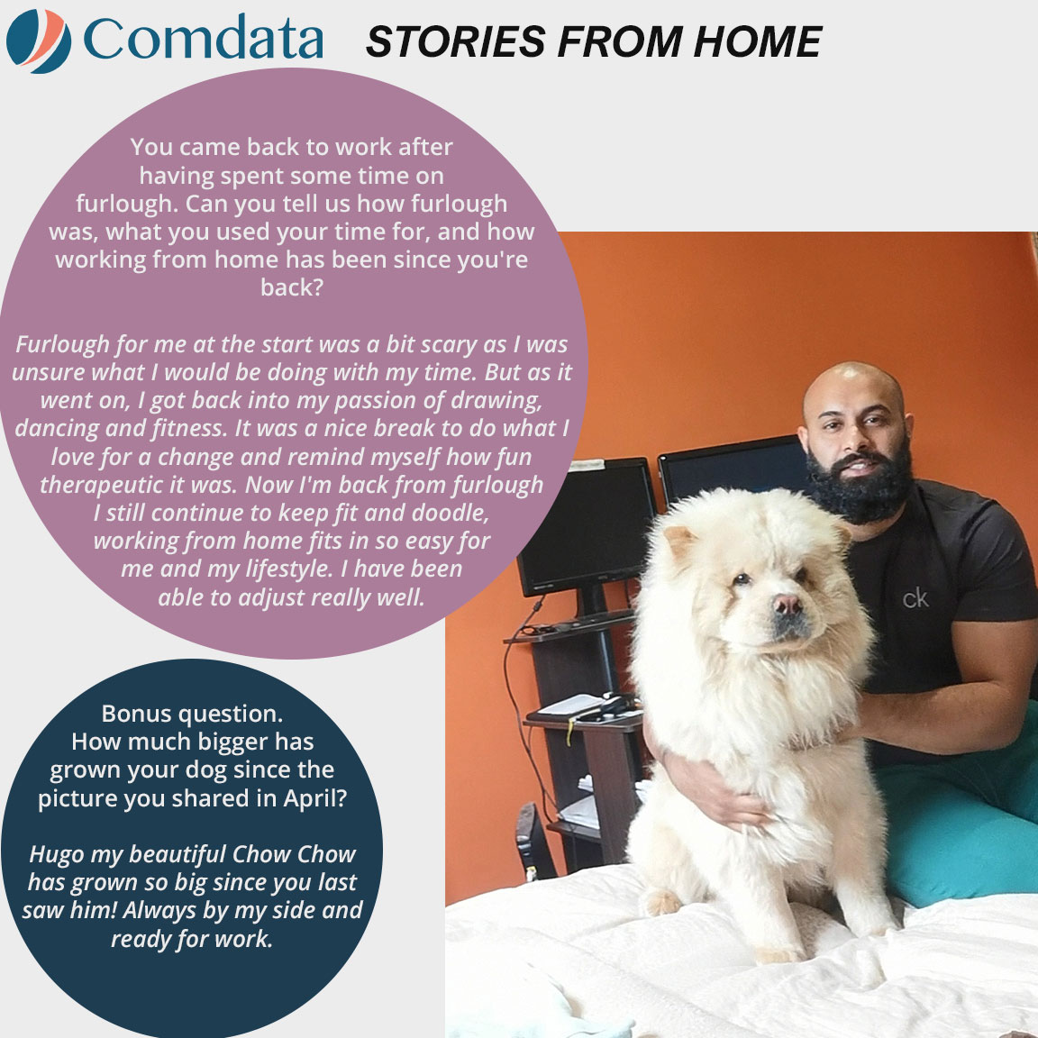 In this week's story from home, we had a chat with Jaz. Jaz had sent us a very successful "pets at work" photo in early April, and we were curious to see how they were both doing now. #storiesfromhome #workingfromhome #WeareComdata
