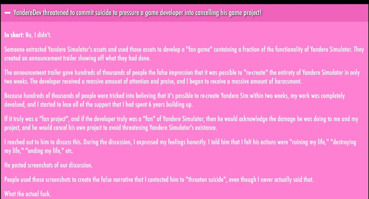 After reaching an agreement, the screens were leaked WITHOUT DrApeis' consent and Alex's response was to lie about him and the whole thing.Watch  @ChocoNanaKens' video for their entire conversation in full.  #YandereDev  #RIPYandereDev  #YandereSimulator