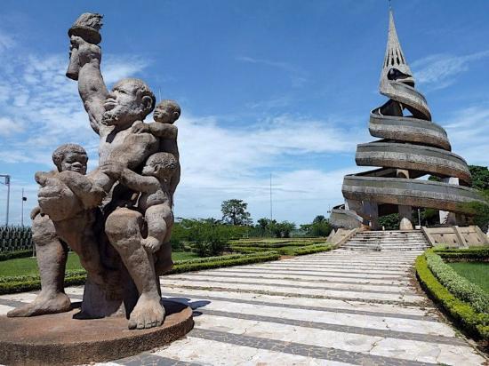 1st frame The Yaounde reunification Monument constructed in the 1970s to memorialize the post-colonial merging of British and French Cameroon. 2nd and 3rd frames Buea reunification monument unveiled 19/2/2014 commemorating the 50th anniversary of Cameroon's independence