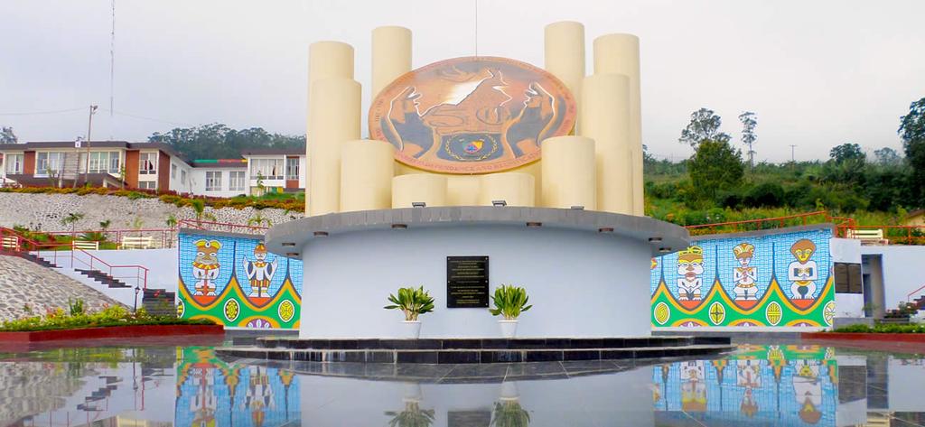 1st frame The Yaounde reunification Monument constructed in the 1970s to memorialize the post-colonial merging of British and French Cameroon. 2nd and 3rd frames Buea reunification monument unveiled 19/2/2014 commemorating the 50th anniversary of Cameroon's independence