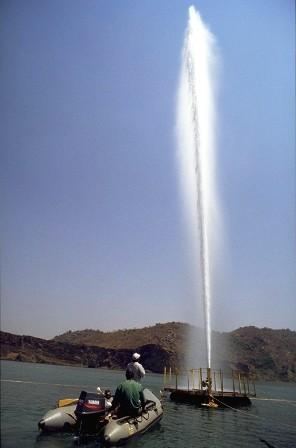 The famous lake Nyos remembered for the "Lake Nyos Disaster" of August 21, 1986 that killed over 2000 people and some 3,500 livestock over a 25 kilometers radius.3rd frame shows the degassing process initiated in 2001to avoid another explosion. We all remember the red oil rumor