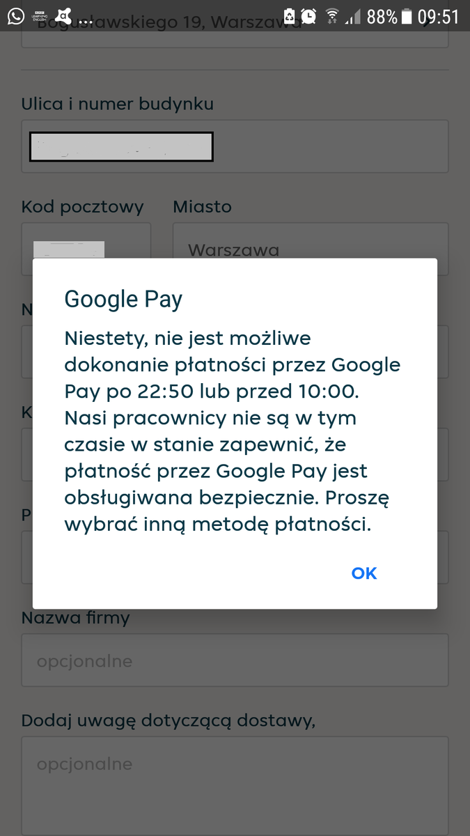 _JSadowski_'s tweet image. Nie wierzę. Nie mogę zapłacić Google Pay bo nie ma jeszcze godziny 10.00 i w Google jeszcze nie zaczęli pracować 🙃