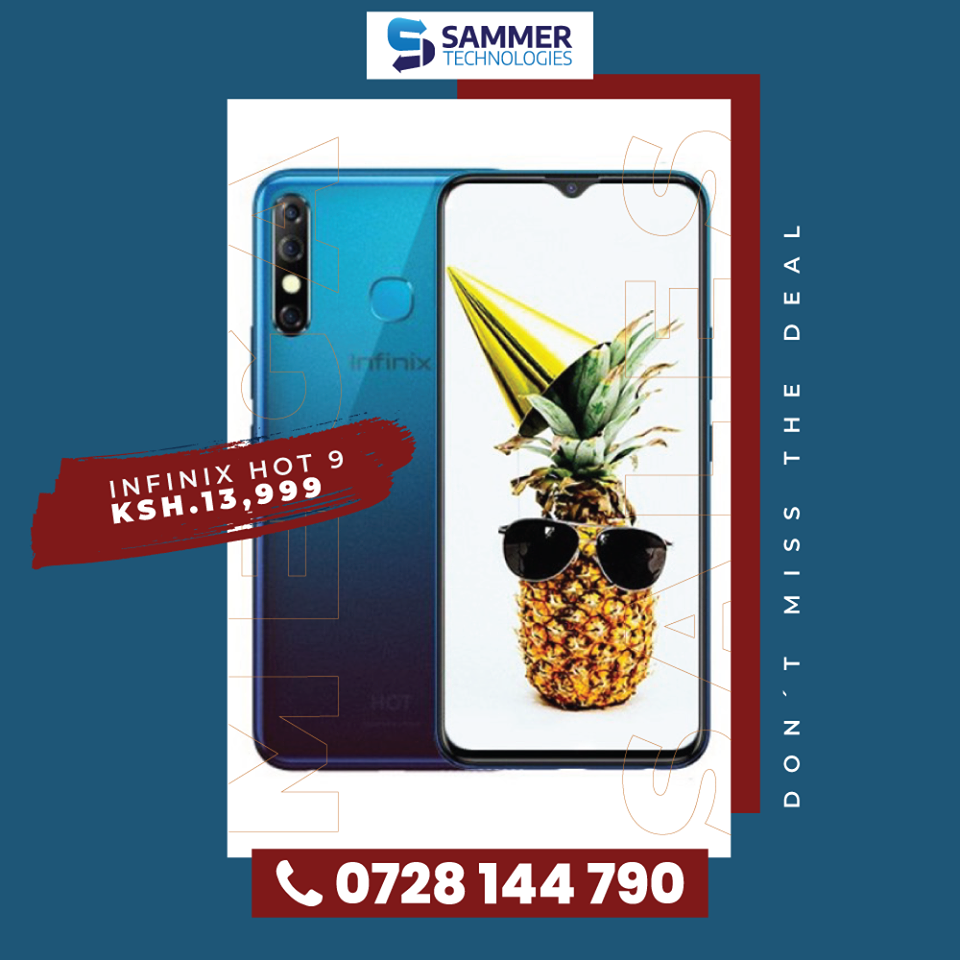 SammerKenya's tweet photo. This Infinix Hot 9 costs Ksh. 13,999 🔥

Its features include a 6.6 display, Helio A25, 32/64 GB Storage 2/3 GB RAM and 5000 mAh Battery. 

📞 0728 144790
🇰🇪 Countrywide delivery
#InfinixOffers #InfinixPhones #SammerTechKE #RigathisStealingWife #tuskys https://t.co/pPCQu8Cvez