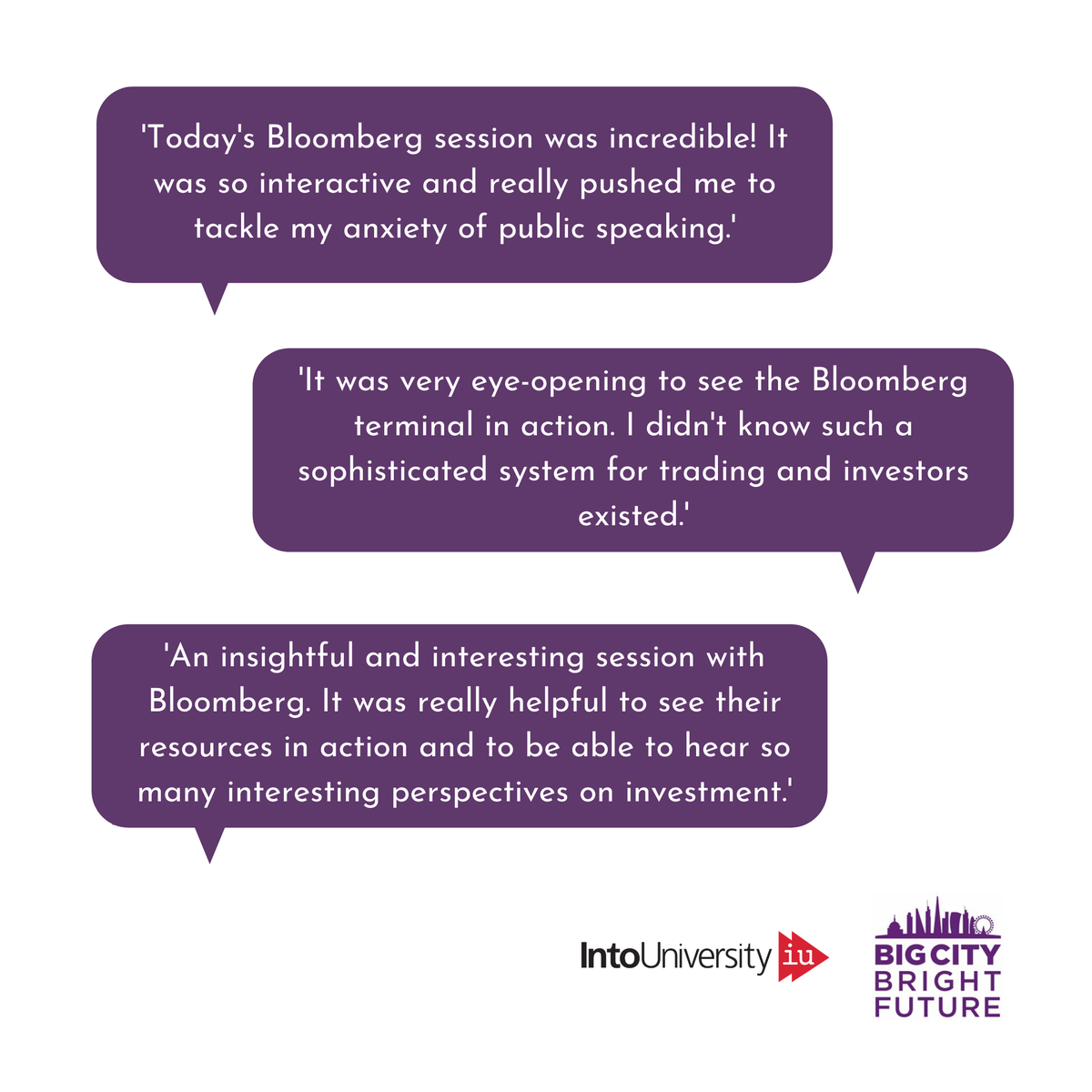 IntoUniversity's tweet photo. Thank you @Bloomberg for helping us to inspire young people through your insightful session on the importance of data in the finance industry for our online #BCBF2020 yesterday! See below for some fantastic student feedback 👇 #BloombergService https://t.co/f7KZrOFaZW