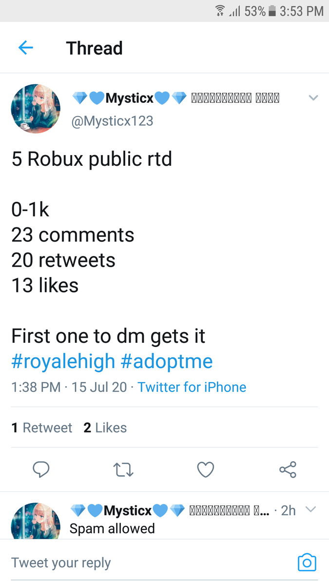 jomzyjaws's tweet photo. I'LL GIVE AWAY 25 ROBUX IF I GET THIS!!
#royalehigh #Adoptme #Aresnenal #Roblox  #Bloxburg https://t.co/UA2ncDjvPQ