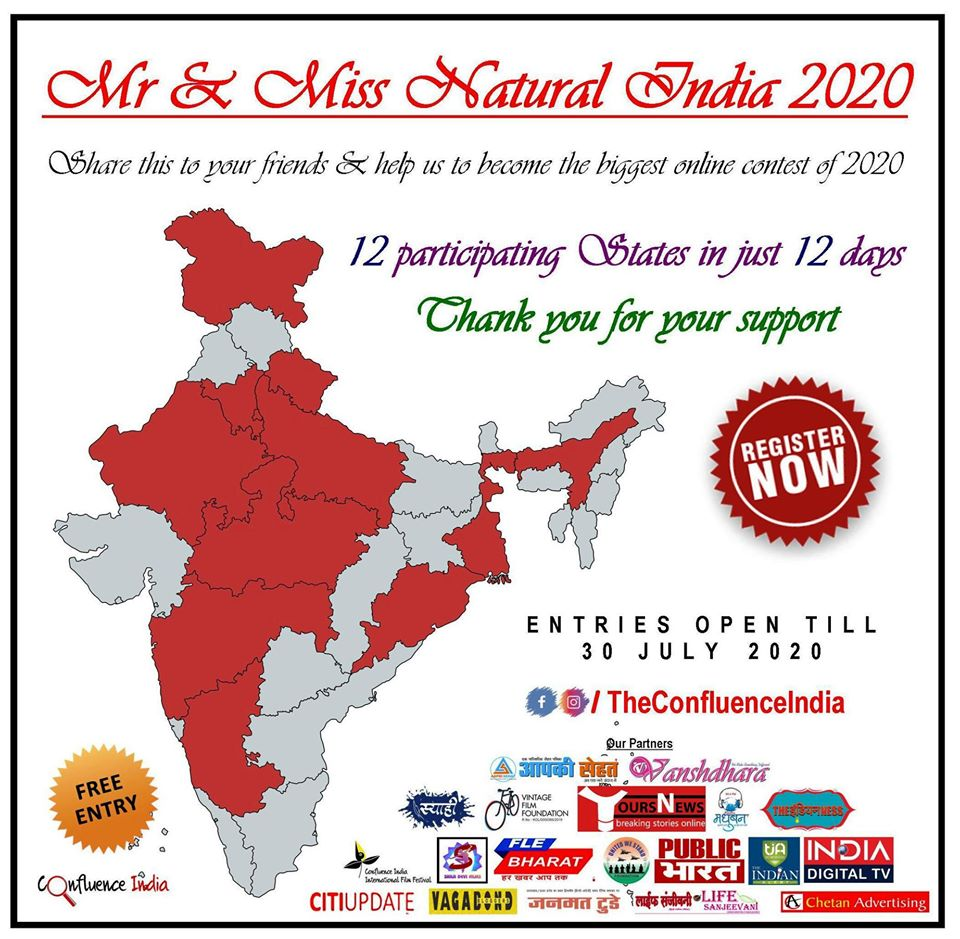 ConfluenceIndia's tweet photo. Mr &amp; Miss Natural India 2020 by #ConfluenceIndia sets new record, we reached 12 Indian States in just 12 days of launching this event.

For more information about the contest follow us on:

Facebook &amp; Instagram: @TheConfluenceIndia

#MrMissNaturalIndia #BeautyContest #Modelling https://t.co/kPtLmULRAl