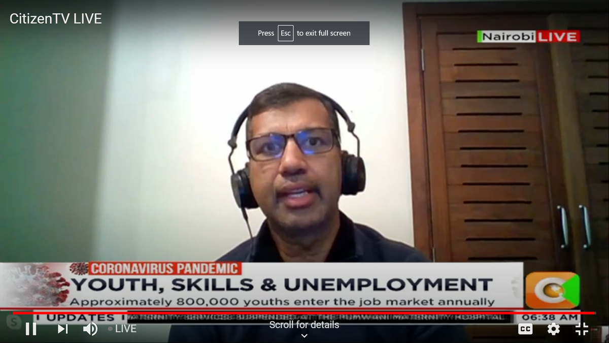 GenerationKe's tweet photo. '80% of the unemployed Kenyans are below the age of 35 years. Youth unemployment likely to rise due to Covid19 pandemic, yet 90% of all unemployed youth lack vocational skills.' Ramakrishnan Hariharan, CEO GenKe on @citizentvkenya
#GenKeYouthSkillsWeek #WYSD2020 #ForceOfChange https://t.co/6A6VucwlJW
