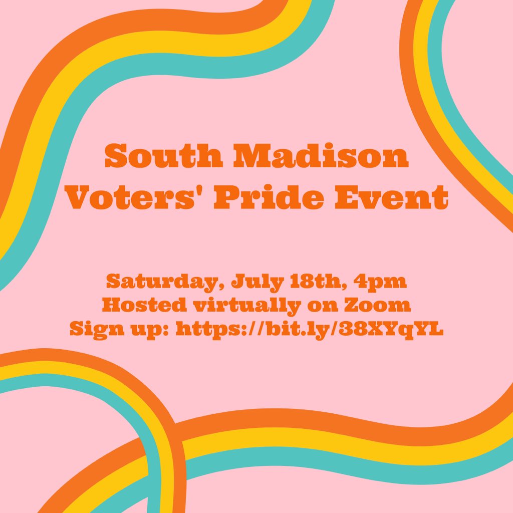 MadisonVoters's tweet photo. You're invited to join the South Madison Voters for a Pride Event! We will be discussing political organizing in LGBTQIA+ spaces, other events, and how @WisDems is getting out the vote this year! People of all backgrounds are welcome! Sign up here: https://t.co/5jjO1fOCqp 🏳️‍🌈🌈 https://t.co/R6jtco4i7Z