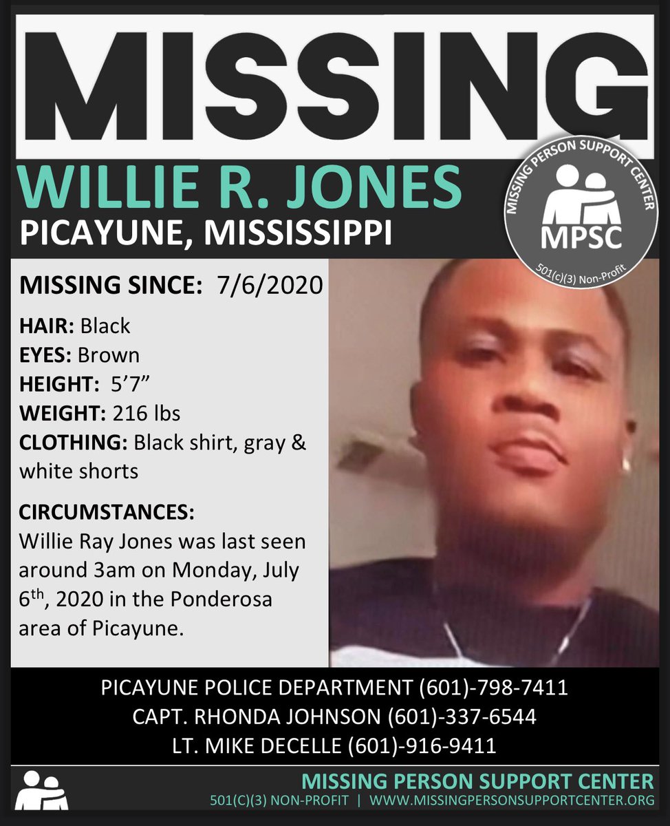 mpsupportcenter's tweet photo. •••MISSING IN MISSISSIPPI•••
PERSONS OF INTEREST ON THE RUN
WILLIE R. JONES- Picayune, MS
Last Seen- 7/6/2020
https://t.co/Bksulr5MVl
#BRINGCHILLHOME
#Missing #MissingPerson #Mississippi #EveryOneCounts https://t.co/u0o4cHiFl9