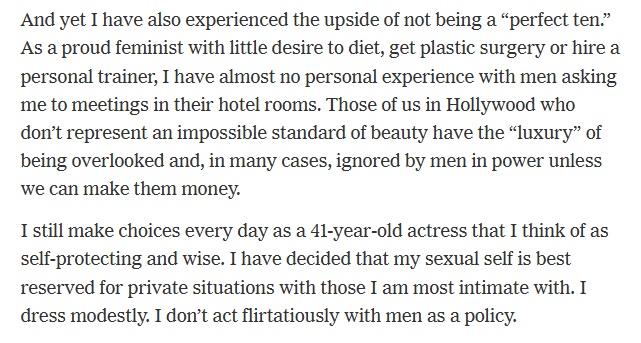 Phan_N's tweet photo. The @bariweiss resignation letter boasts people she commissioned pieces from. Conspicuously missing is Mayim Bialik, whom she commissioned to tell women to dress modestly to avoid being victims. Perhaps her most discussed commission. Why'd she leave it out? https://t.co/RZWyiVDeBA