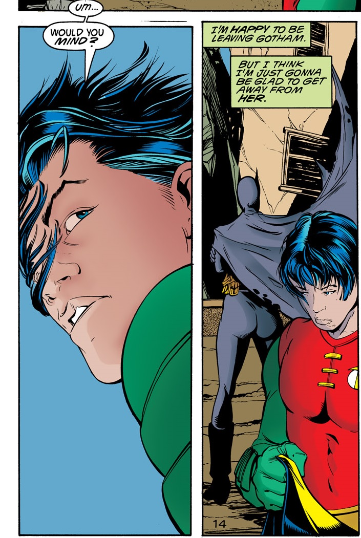 There's another point where again Tim views his uneasiness with Cass, but she still respects his wishes.