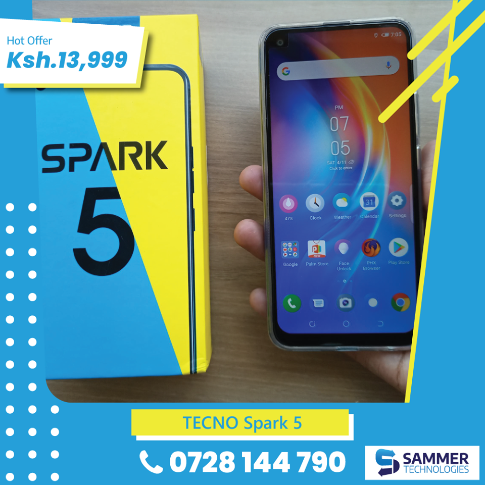 SammerKenya's tweet photo. TECNO Spark 5
 comes with a 6.60-inch screen display It is powered by an octa-core processor. It also runs Android 10 and is powered by a 5000mAh non-removable battery 💯
🚨 Order it today for only Ksh.13,999 🚨
📞 0728 144790
🇰🇪 Countrywide delivery
 #TECNOPhones #tuskys https://t.co/7y8eowbOko