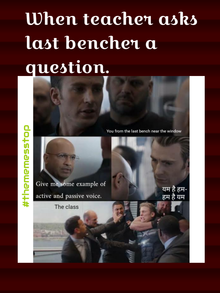 Thememestop1's tweet photo. Last bencher be like...
#lastbenchers #rowdybaby #StudentsAgainstExam #StudentsLivesMatters #LiteraturePosts #grammar #grammarian #languageexchange #grammarnazi #WordsOfWisdom #wordfromhome #wordhole#wordplay #thefunnysideup #thememesstop https://t.co/uEmRF5BLaZ